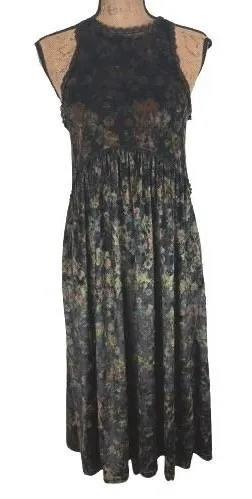 POL Dark Floral Crushed Velvet Racerback Midi Dress Green Whimsigoth Fairy Small thumbnail 1