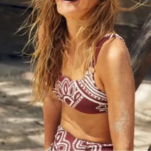Aerie Boho Henna‎ Floral O Ring Scoop Bikini Top Brown White Size Medium thumbnail 2