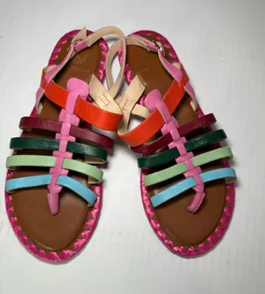 Multicolor Strappy Women's Sandals - Pink, Red, Green, Blue Accents eu 38 us 7.5 thumbnail 1
