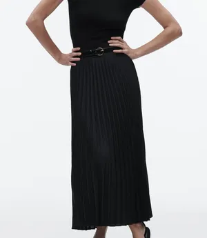 NWT Zara black satin pleated midi skirt. Size Large thumbnail 2