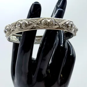 Silver Toned Rhinestone Bangle Bracelet thumbnail 2
