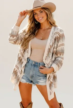 Wet Seal Cardigan Sweater LARGE western open Large Brown Beige Bohemian Cowgirl thumbnail 1