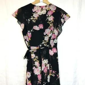 WAYF Palermo Wrap Dress Womens L Black Floral Chiffon High Low Maxi Romantic thumbnail 12