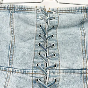Forever 21 Womens Y2K Lace Up Raw Hem Denim Corset Tube Top Size‎ S Medium Wash thumbnail 3