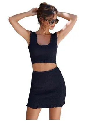 Anthropologie High Rise Rouched Mini Skirt Tank 2 Pc Set Large thumbnail 1