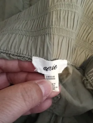 aerie Olive Green Elastic Waist Cargo Pants High Rise Cotton Gorpcore Streetwear thumbnail 3