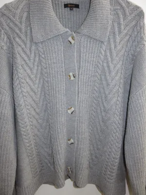 Quince Gray Cable Knit Cardigan Sweater Collared Button Front 100% Wool Medium thumbnail 7