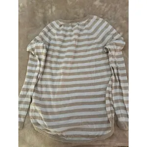 Michael Kors Womens Striped Long Sleeve Sweater Tan White Gold Shoulder Zips (C) thumbnail 2