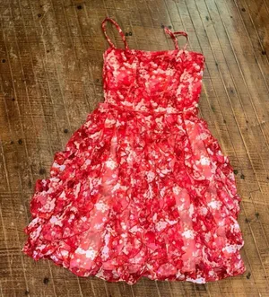 White House Black Market floral red whimsical layered dress thumbnail 1