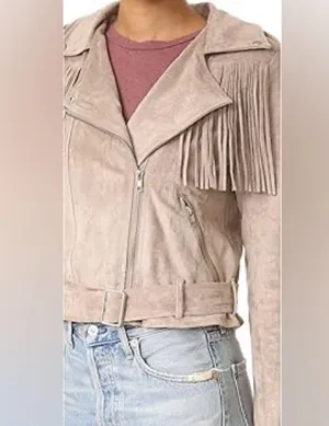 Moon River Faux Suede Fringe Moto Jacket size Small thumbnail 2