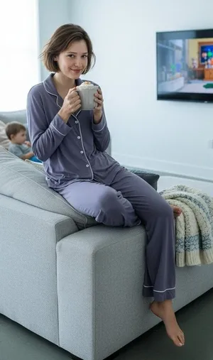 Shapeez Gray Bamboo Spandex Button Down Pajama Set Small Long Sleeve Wide Leg thumbnail 1