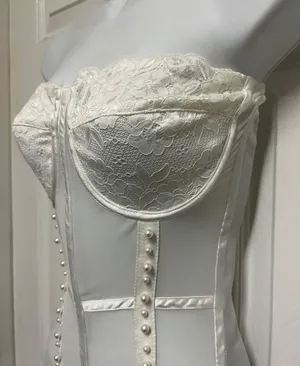 White Mesh Pearl Detailing Corset thumbnail 5
