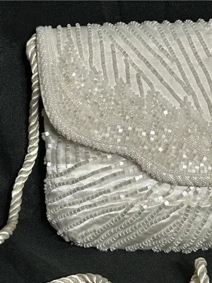 Beaded Ivory Evening Clutch with Rope Strap White thumbnail 4