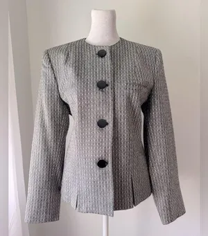 Vintage ‘90s J. Gallery Black & White Textured Collarless Blazer thumbnail 1