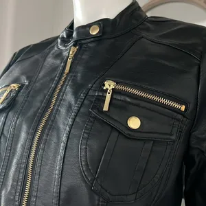 NEW LOOK Faux Leather Jacket in Black+Gold Tone Hardware, Size XL New w/o Tag thumbnail 7