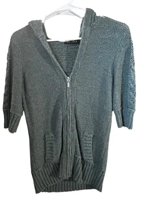 Axcess(used to be Liz Claiborn)Green Knit Zip-Front Hooded Sweater thumbnail 1