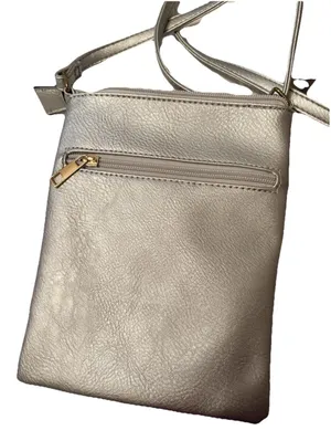 Silver Metallic Crossbody Bag Adjustable Strap Zipper Accents for Women thumbnail 4