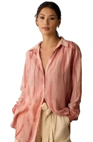 Pilcro Liquid Button Down shirt Coral size L thumbnail 1