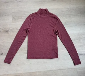 Madewell heathered burgundy berry fitted mock neck long sleeve top size small thumbnail 1