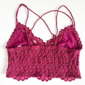Free People FP One Womens Mulberry Celine Velvet Lace Longline Bralette Size‎ S thumbnail 7