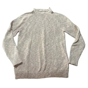 L.L. Bean women's medium Cream Beige Marled Turtleneck Sweater knit cotton thumbnail 1