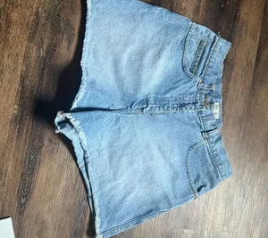 Willi Smith Blue Jean Shorts with Frayed Hem thumbnail 1