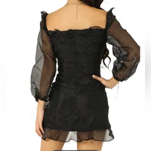 Lioness Black Corset Ruched Sheer Slv Feng Shui Lined Mini Dress Womens Medium thumbnail 10