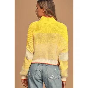 Free People Bucket List Sunbrite Yellow Eyelash Chunky Knit Turtleneck Sweater thumbnail 4