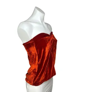 Reformation Women's Orange Velour Velvet Twist Front Strapless Tube Top Size 2 thumbnail 2