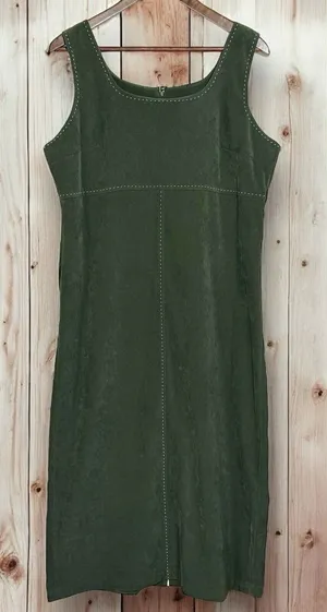 NWOT Vintage Talbots Velvet‎ Dress Size 12 Empire Waist Midi Olive Green Velour thumbnail 1