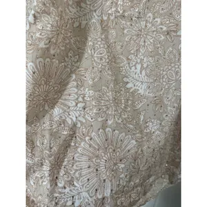 LOFT Womens Tan White Floral Metallic Shimmer Split Neck Blouse Size S thumbnail 3
