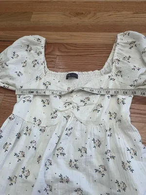 100% Cotton White Floral Gauze Babydoll Mini Dress Small Puff Sleeve Cottagecore thumbnail 4