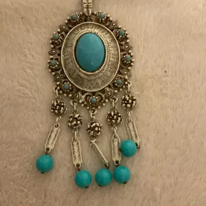 Turquoise and Silver Bohemian Brooch thumbnail 3