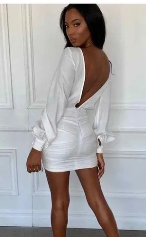 House Of CB 'Chambery' White Backless Ruched Mini Dress XS thumbnail 4