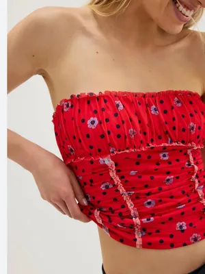 NWOT Free People Scottie Printed Tube Top Floral Red thumbnail 3