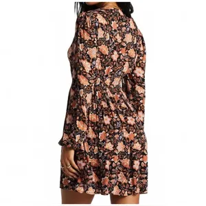 Billabong Sweetest Dream Floral Mini Dress Black Pebble Long Sleeve L thumbnail 4
