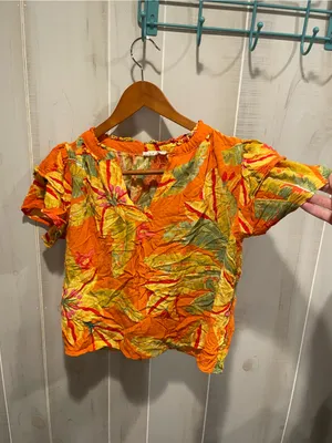 Cute orange creamsicle tropical ruffle sleeve crop top Haute Hippie thumbnail 4