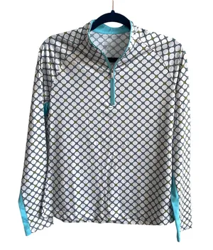 Tail White Label Quarter Zip Women Medium White‎ Turquoise Geometric Golf Top thumbnail 1