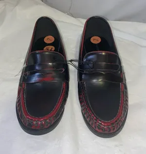 Women Black and Red Penny Loafers - Classic Leather Dress Shoes thumbnail 1