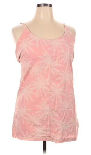 Hurley Pink Linen Blend Cami Tank Mini dress Palm Tree Tropical beach sz XL thumbnail 1