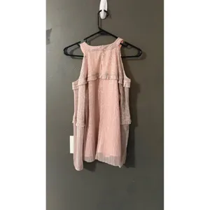 Miss Me Womens Metallic Pink Plisse Cold Shoulder Ruffle Top Fairy‎ Swifty Large thumbnail 3