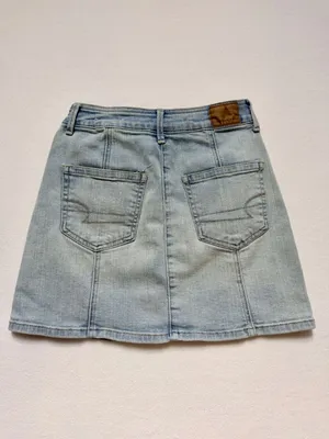American Eagle Womens Size 00 High Rise A-Line Denim Mini Skirt‎ Button Front thumbnail 3