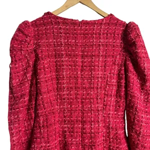 Flying Tomato Pink Red Tweed Puff Long Sleeve Sheath Mini Dress Size Medium thumbnail 7