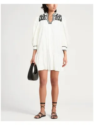 Scarlett Poppies Shelly Long Sleeve Mini Dress Vanilla Black Womens Size Small thumbnail 3