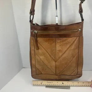Lucky Brand Brown Leather Patchwork Crossbody Bag‎ Adjustable Strap Boho Western thumbnail 5
