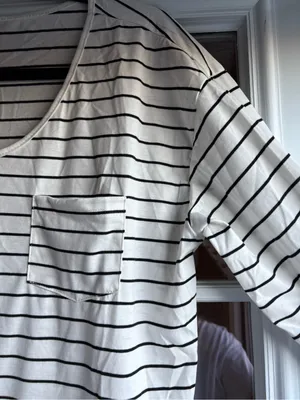 Women’s White and Black Striped Long-Sleeve Pocket Tee thumbnail 2