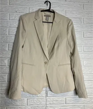 H&M Blazer Women‎ Size S Beige Excellent Single Button Notched Lapel Lined thumbnail 1