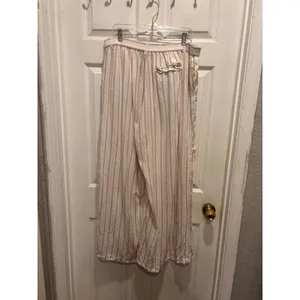 Aerie Day Off Pant XL Linen Blend Striped Wide Leg Tan Cream High Rise Coastal thumbnail 5