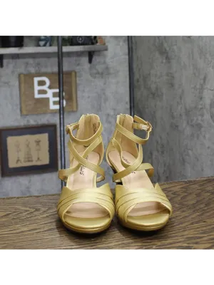 NWT Easy Street Evening Dress Crissa Block Heel Sandals CRISA Gold Satin 10M thumbnail 9