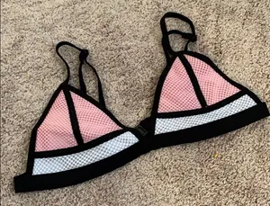 Triangle mesh bikini pink black bikini top thumbnail 1